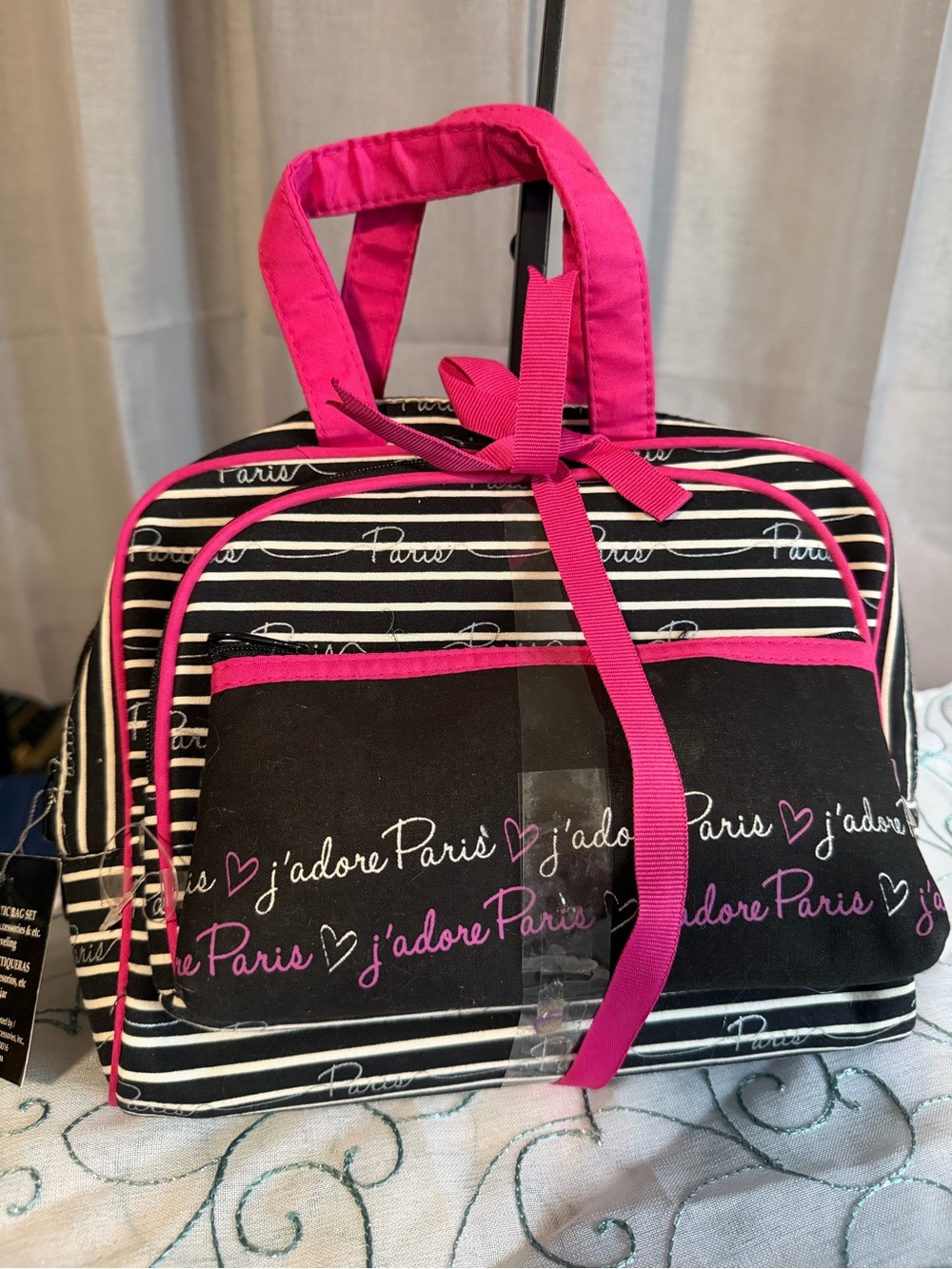 Paris Script Black & Hot Pink Cosmetic Travel Bag